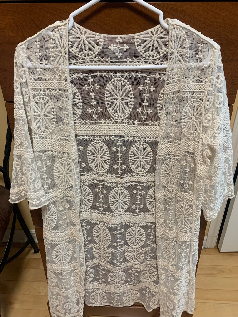 Cream Lace  crochet Duster Kimono swimsuit cover up